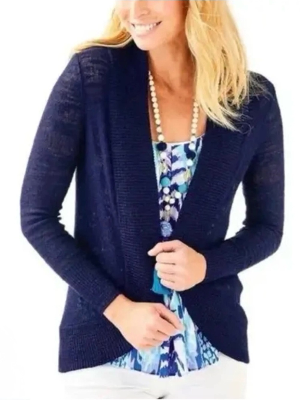 Lilly Pulitzer Amalie Navy Open-Front Knit Cardigan